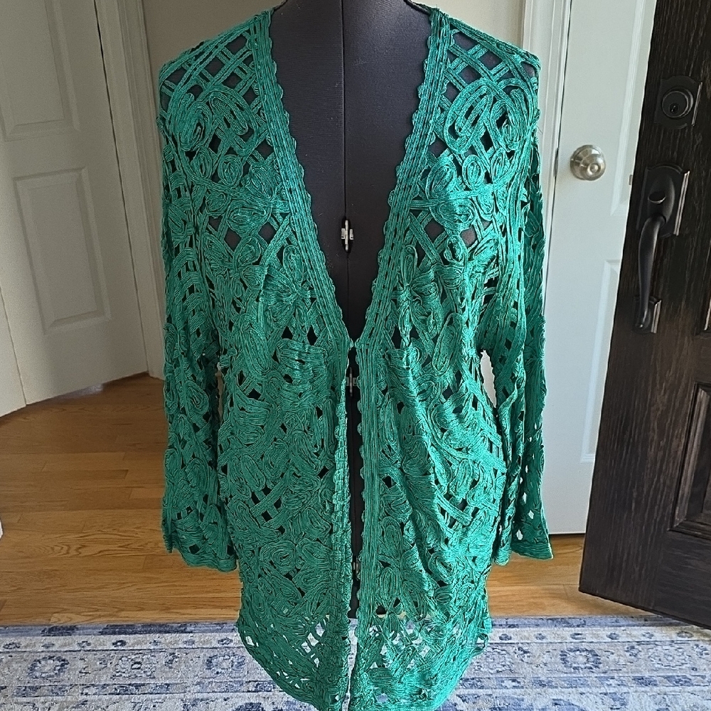 Chicos Crochet Open Cardigan